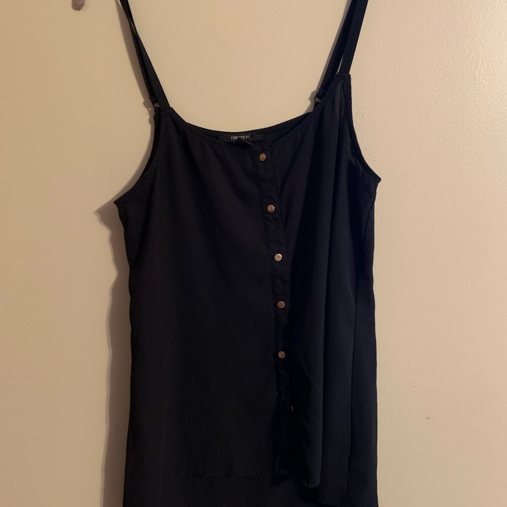 3/$20 Forever 21 Sz Medium black adjustable strap cami/tank w/brass buttons.